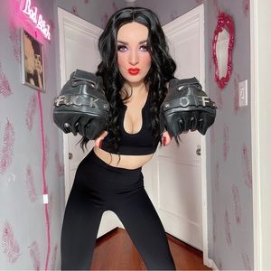 NEVER WORN F*ck Off Leather Fingerless Gloves